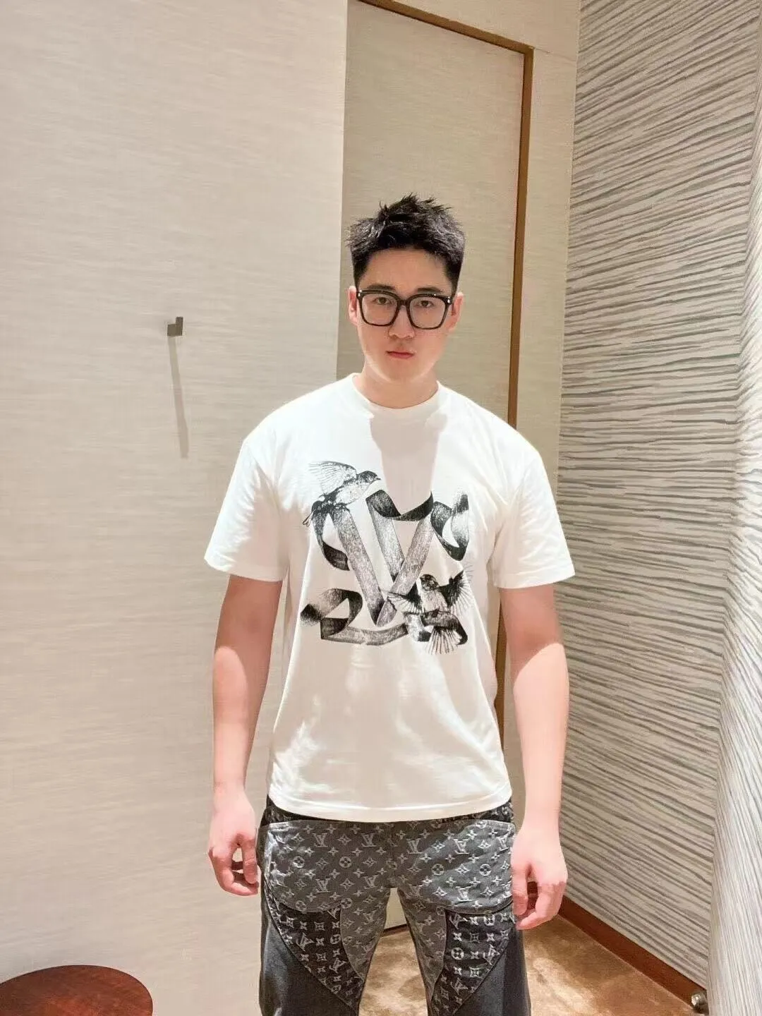 Louis Vuitton/Louis Vuitton white dove print short sleeves